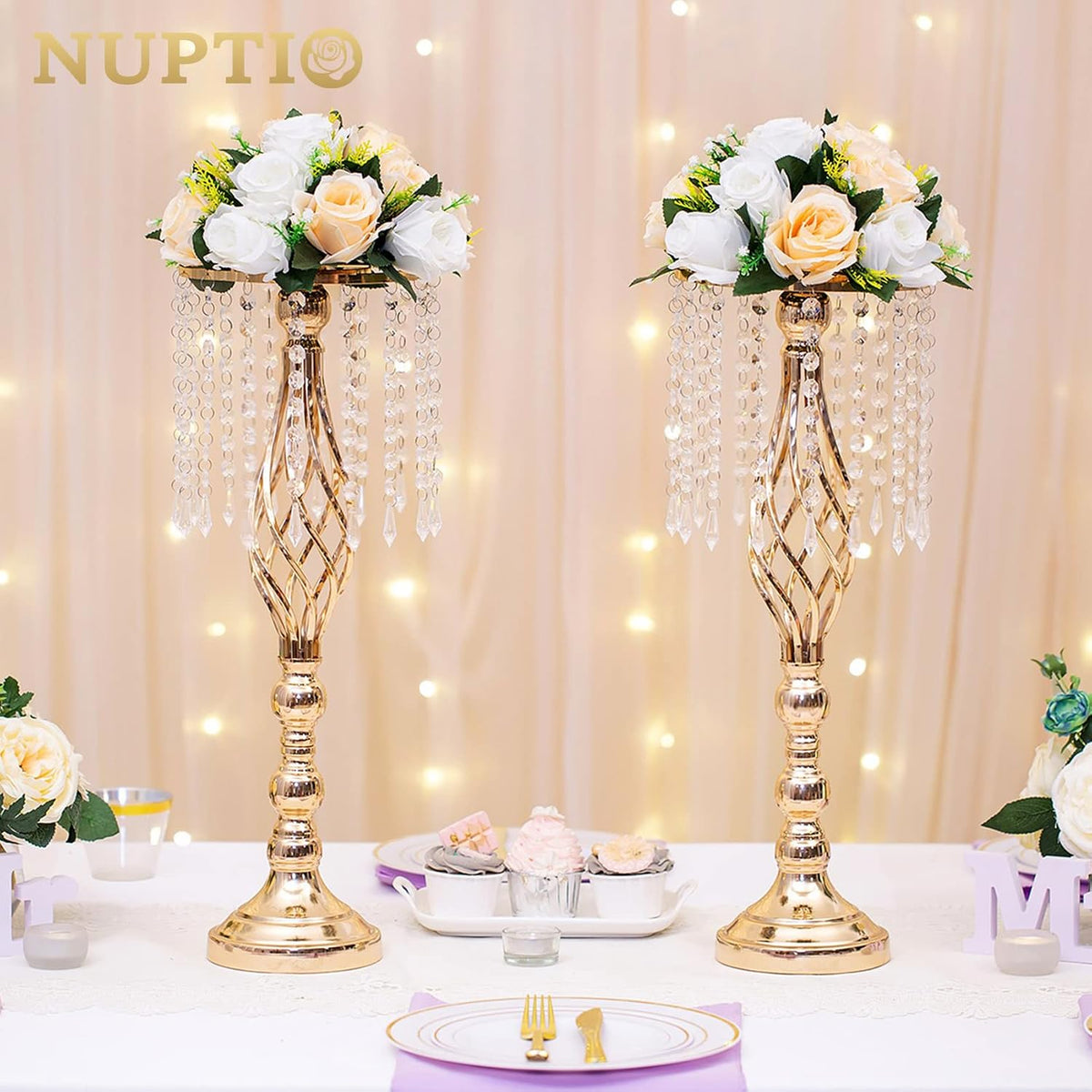 Flower Balls Wedding Table Centerpieces, Peachy Champagne & White