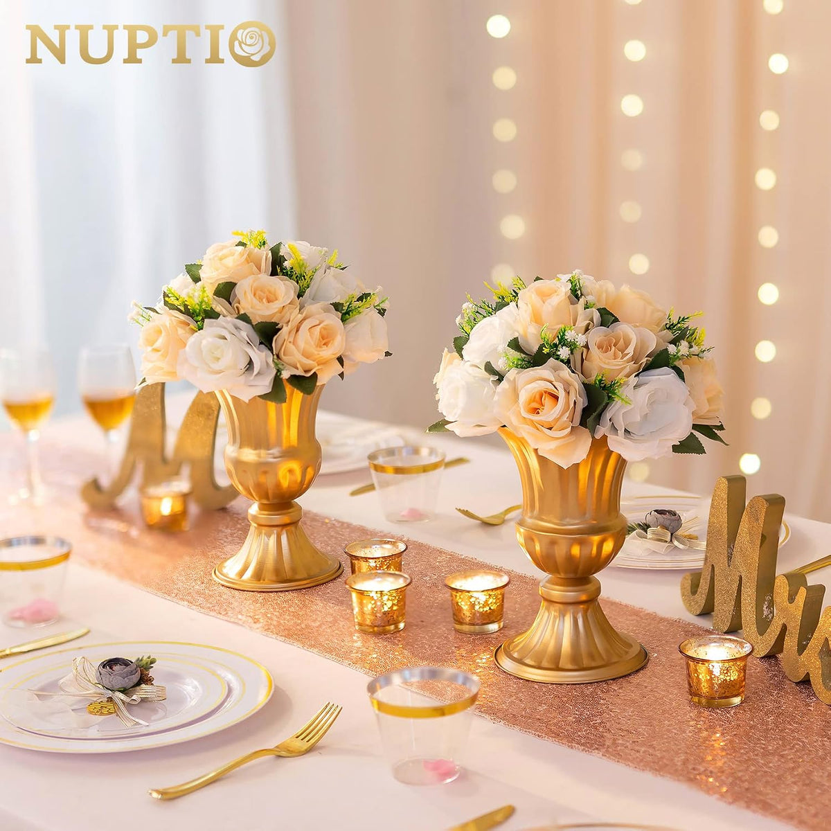 Flower Balls Wedding Table Centerpieces, Peachy Champagne & White