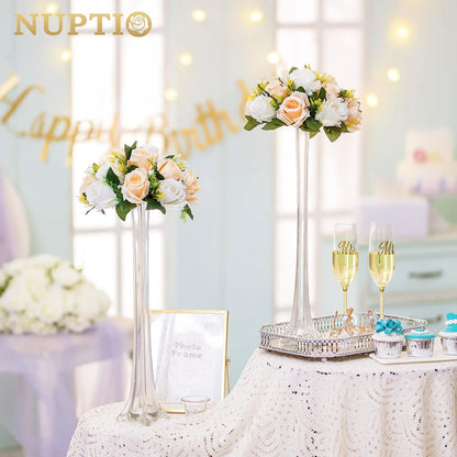 Flower Balls Wedding Table Centerpieces, Peachy Champagne & White