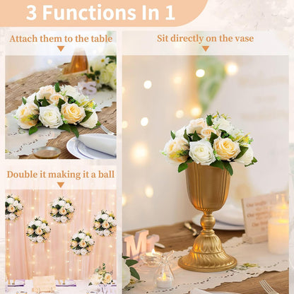 Flower Balls Wedding Table Centerpieces, Peachy Champagne & White