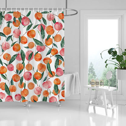 Pink Peach Shower Curtain Set Cute Watercolor Fruits Shower Curtains Waterproof Washable Shower Curtain 72"×72" with 12 Hooks Bathtubs Bathroom Accessories