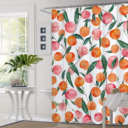 Pink Peach Shower Curtain Set Cute Watercolor Fruits Shower Curtains Waterproof Washable Shower Curtain 72"×72" with 12 Hooks Bathtubs Bathroom Accessories