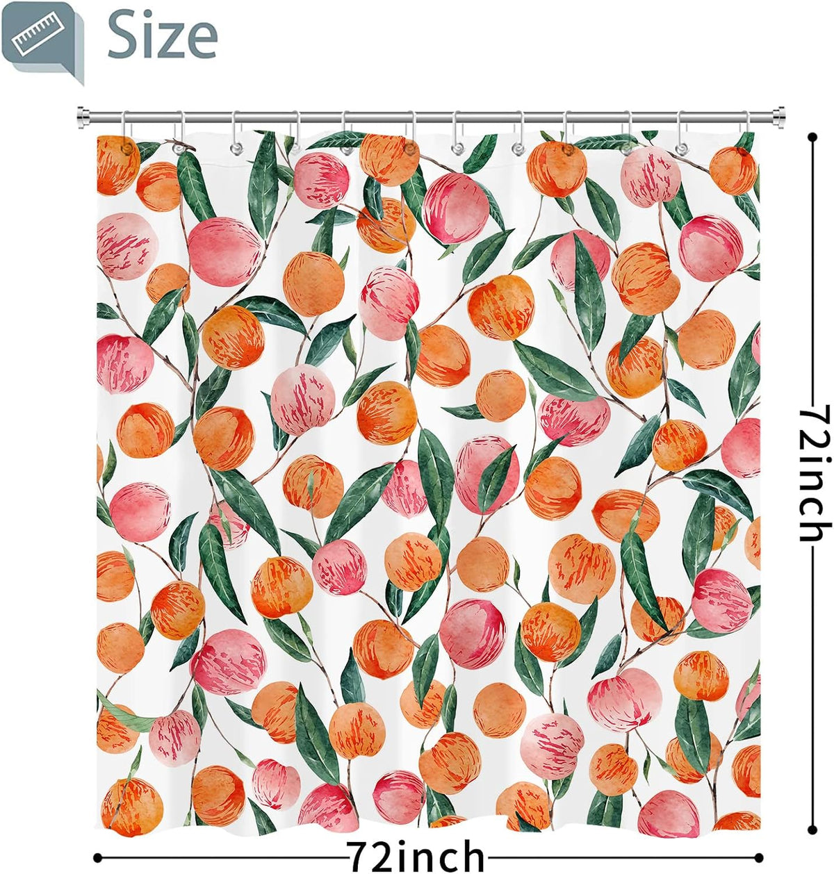 Pink Peach Shower Curtain Set Cute Watercolor Fruits Shower Curtains Waterproof Washable Shower Curtain 72"×72" with 12 Hooks Bathtubs Bathroom Accessories