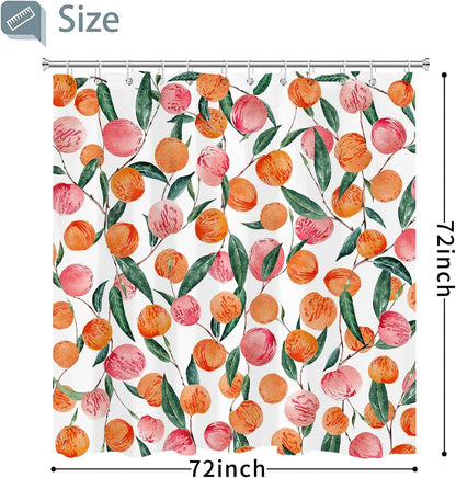 Pink Peach Shower Curtain Set Cute Watercolor Fruits Shower Curtains Waterproof Washable Shower Curtain 72"×72" with 12 Hooks Bathtubs Bathroom Accessories