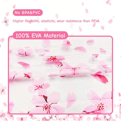 Clear Pink Floral Shower Curtain Liner, Cute Plastic Transparent Cherry Blossom Shower Curtain, Girly Flower Petals Spring Shower Curtains for Bathroom, 72x72 Shower Curtain Set with Magnets 12 Hooks