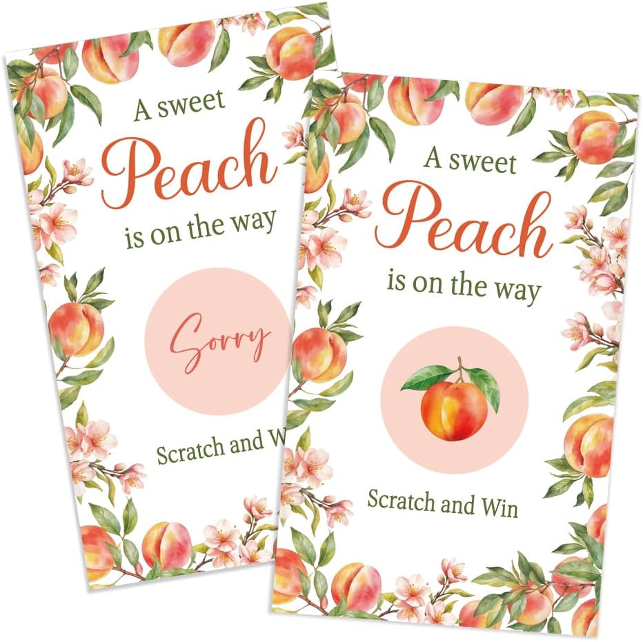 50 Pack A Sweet Peach Is On The Way Scratch Off Game Cards, Sweet Peach Baby Shower Games Scratch Off Games Cards for Diaper Raffle Game Baby Christening Baby Sprinkle Gender Reveal Party