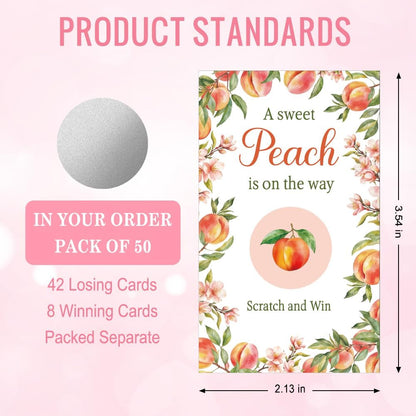 50 Pack A Sweet Peach Is On The Way Scratch Off Game Cards, Sweet Peach Baby Shower Games Scratch Off Games Cards for Diaper Raffle Game Baby Christening Baby Sprinkle Gender Reveal Party