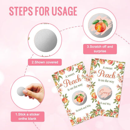 50 Pack A Sweet Peach Is On The Way Scratch Off Game Cards, Sweet Peach Baby Shower Games Scratch Off Games Cards for Diaper Raffle Game Baby Christening Baby Sprinkle Gender Reveal Party