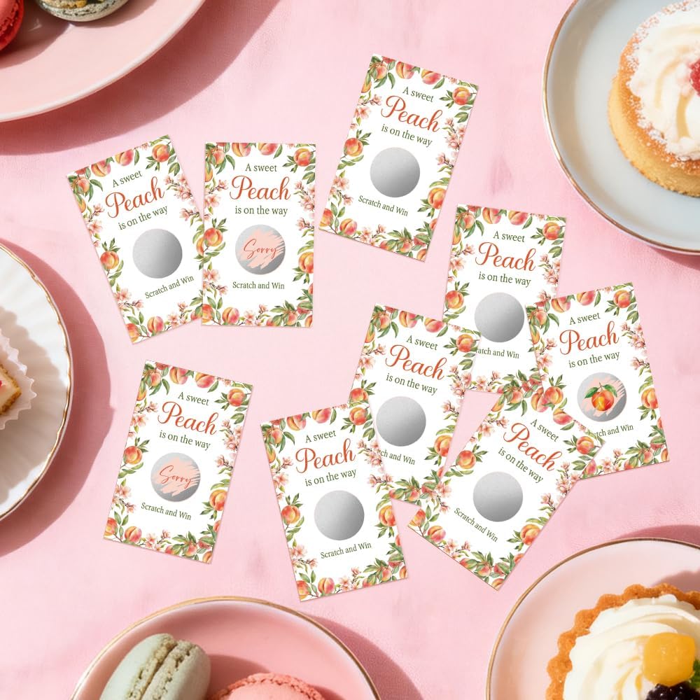 50 Pack A Sweet Peach Is On The Way Scratch Off Game Cards, Sweet Peach Baby Shower Games Scratch Off Games Cards for Diaper Raffle Game Baby Christening Baby Sprinkle Gender Reveal Party