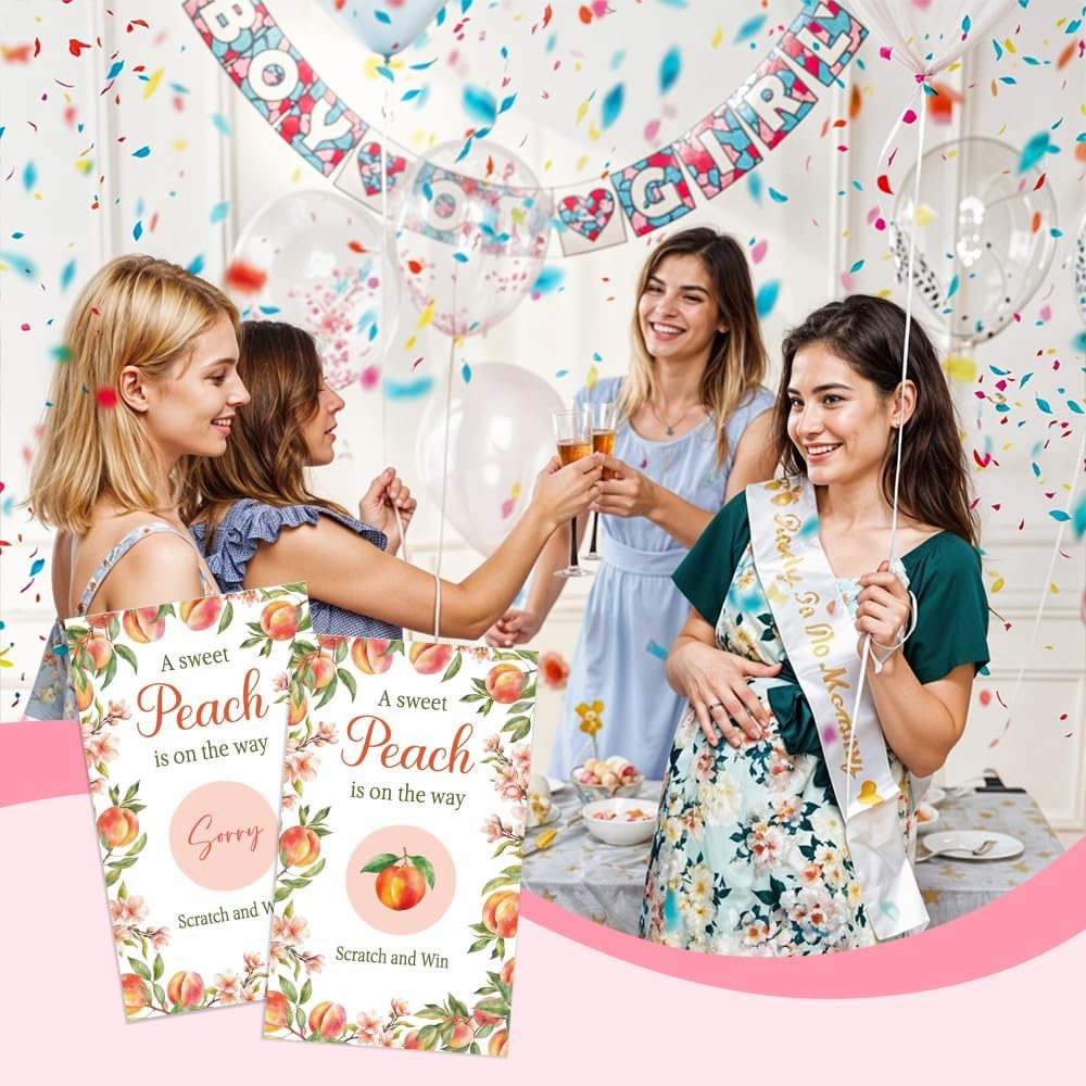 50 Pack A Sweet Peach Is On The Way Scratch Off Game Cards, Sweet Peach Baby Shower Games Scratch Off Games Cards for Diaper Raffle Game Baby Christening Baby Sprinkle Gender Reveal Party