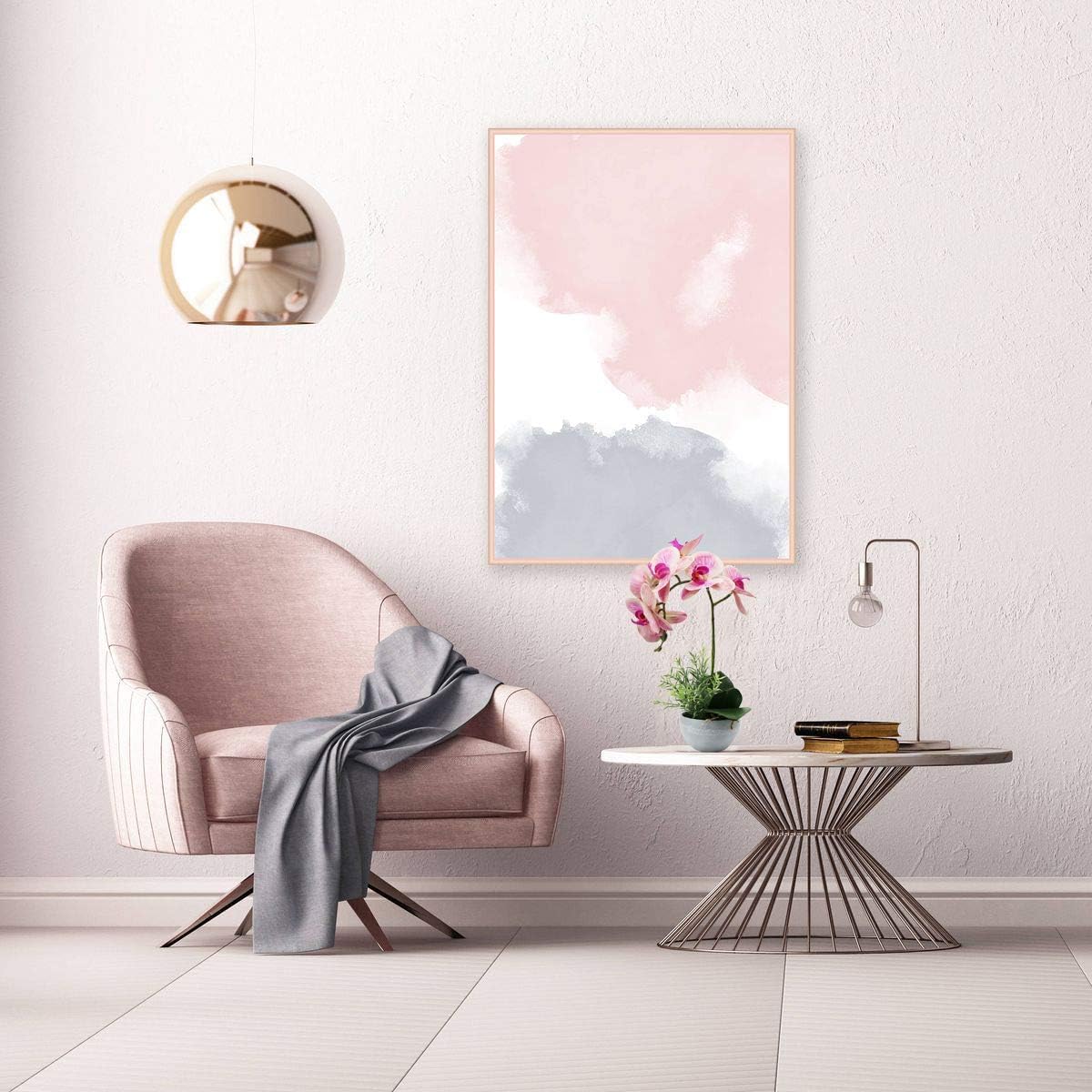 Artificial Orchid Flower in Grey Pot, 16 inch Faux Pink Orchid Real Touch Fake Phalaenopsis Bonsai for Office Home Wedding Party Indoor Decor (Pink 1)