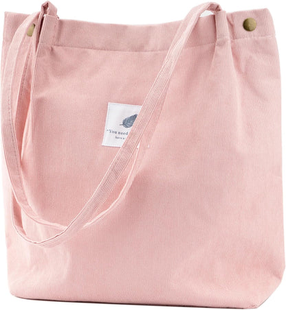 Cute Corduroy Tote Bag Canvas Shoulder Handbags for Women Travel Shopping