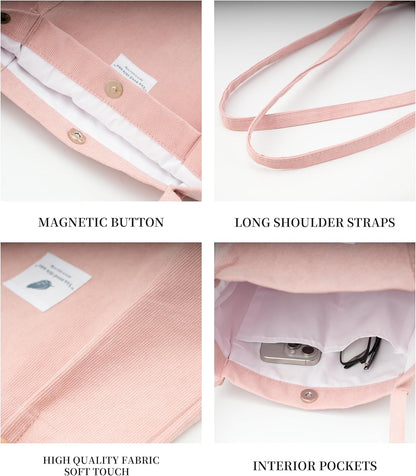 Cute Corduroy Tote Bag Canvas Shoulder Handbags for Women Travel Shopping