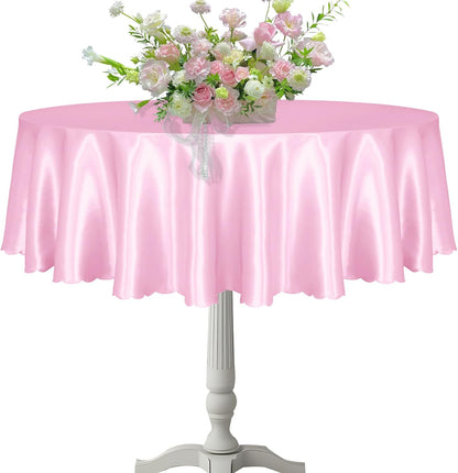 1 Pack 60 Inch / 5ft Round Satin Tablecloth, Light Pink