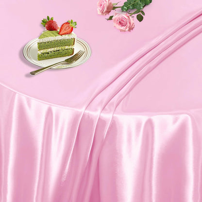 1 Pack 60 Inch / 5ft Round Satin Tablecloth, Light Pink