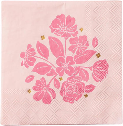 Light Pink Floral Cocktail Napkins, Pack of 20, 5"