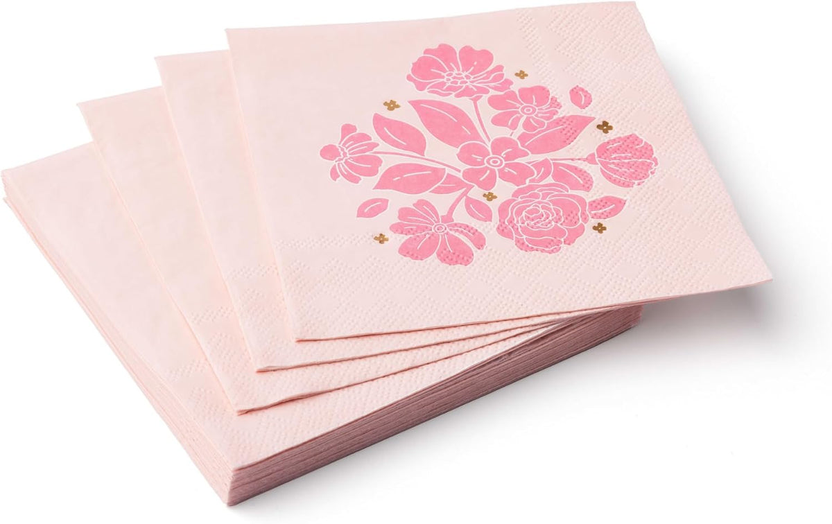 Light Pink Floral Cocktail Napkins, Pack of 20, 5"