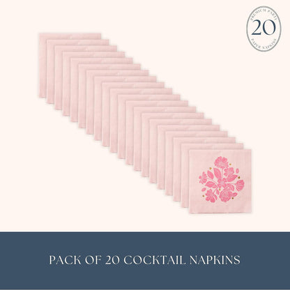 Light Pink Floral Cocktail Napkins, Pack of 20, 5"