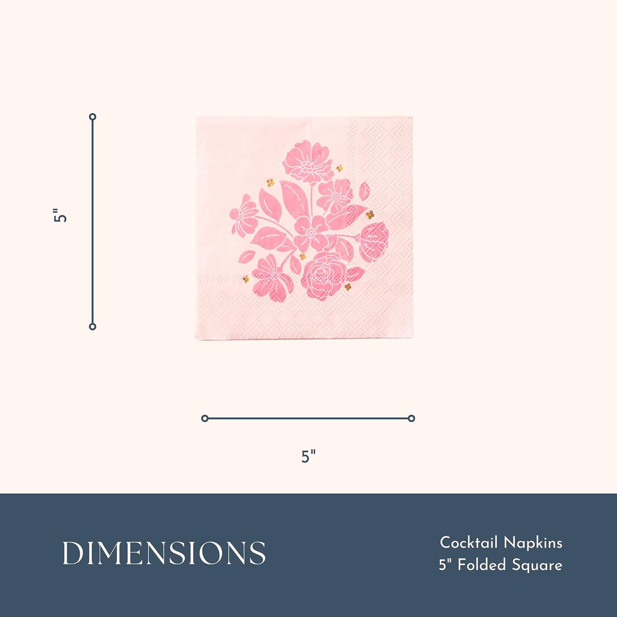 Light Pink Floral Cocktail Napkins, Pack of 20, 5"