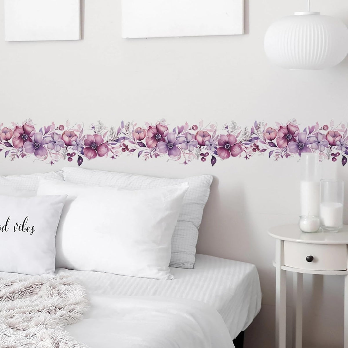 Romantic Purple-Pink Flower Vine Wall Stickers Floral Wall Decals