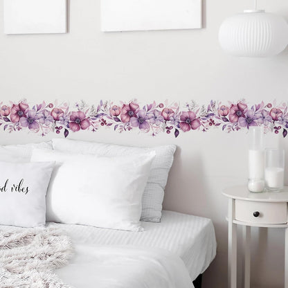 Romantic Purple-Pink Flower Vine Wall Stickers Floral Wall Decals