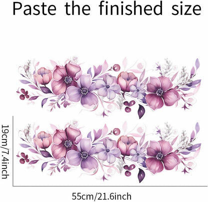 Romantic Purple-Pink Flower Vine Wall Stickers Floral Wall Decals
