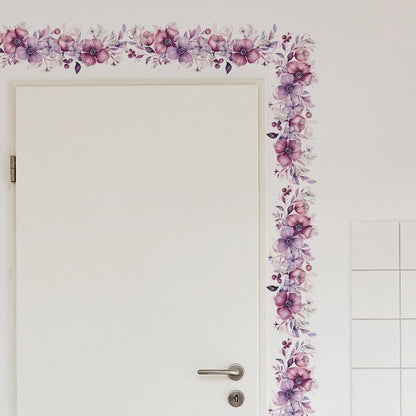 Romantic Purple-Pink Flower Vine Wall Stickers Floral Wall Decals