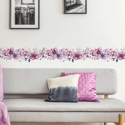 Romantic Purple-Pink Flower Vine Wall Stickers Floral Wall Decals