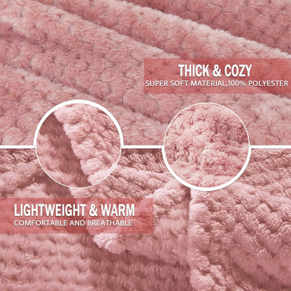 Exclusivo Mezcla Fleece Throw Blanket Extra Large, Super Soft and Warm Blankets for Couch, Sofa and Bed Waffle Textured, Cozy, Fuzzy and Lightweight (Dusty Pink, 50x70 Inches)