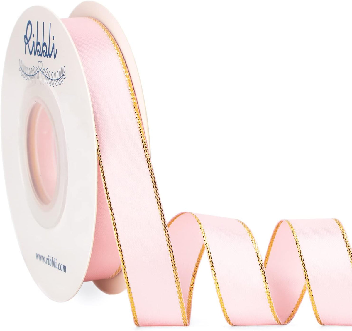 Light Pink Satin Ribbon with Gold Edge,Double Faced Satin 5/8 Inch x Continuous 25 Yards,Baby Pink Ribbon Use for Crafts, Gift Wrapping, Wedding Card Decoration