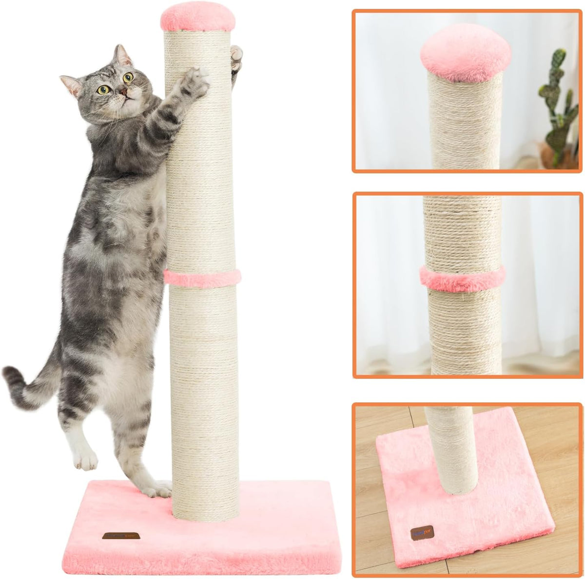 34inch Cat Scratching Post with Natural Sisal Rope 4.3Inch Large Diameter Scratcher Post Tree for Indoor Cats Pink