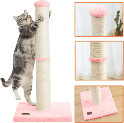 34inch Cat Scratching Post with Natural Sisal Rope 4.3Inch Large Diameter Scratcher Post Tree for Indoor Cats Pink