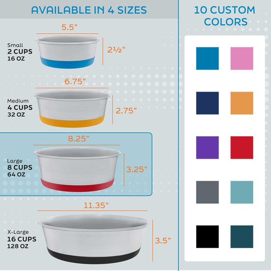 Stainless Steel Dog Bowls Set of 2 with Extra Thick Silicone Base - 8 Cup (64 oz) Hyper Pink, Non-Slip, Dishwasher Safe Metal Bowls, Pet Dog Food Bowl for Dogs, Cats, Anti Rust