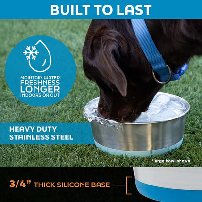 Stainless Steel Dog Bowls Set of 2 with Extra Thick Silicone Base - 8 Cup (64 oz) Hyper Pink, Non-Slip, Dishwasher Safe Metal Bowls, Pet Dog Food Bowl for Dogs, Cats, Anti Rust