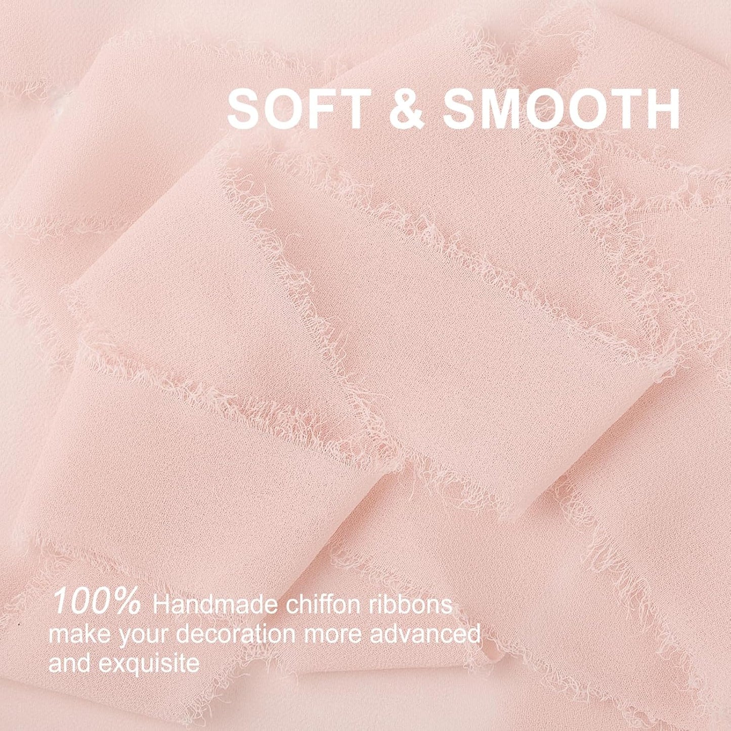 Blush Pink Chiffon Ribbon 1.5" x 21 Yd | Handmade Fringe, Silk Ribbon, For Gift Wrapping, Wedding Invitation, Bridal Flower Bouquet, DIY Crafts, Home Decor