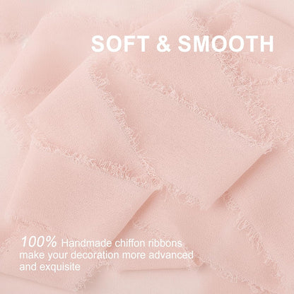 Blush Pink Chiffon Ribbon 1.5" x 21 Yd | Handmade Fringe, Silk Ribbon, For Gift Wrapping, Wedding Invitation, Bridal Flower Bouquet, DIY Crafts, Home Decor