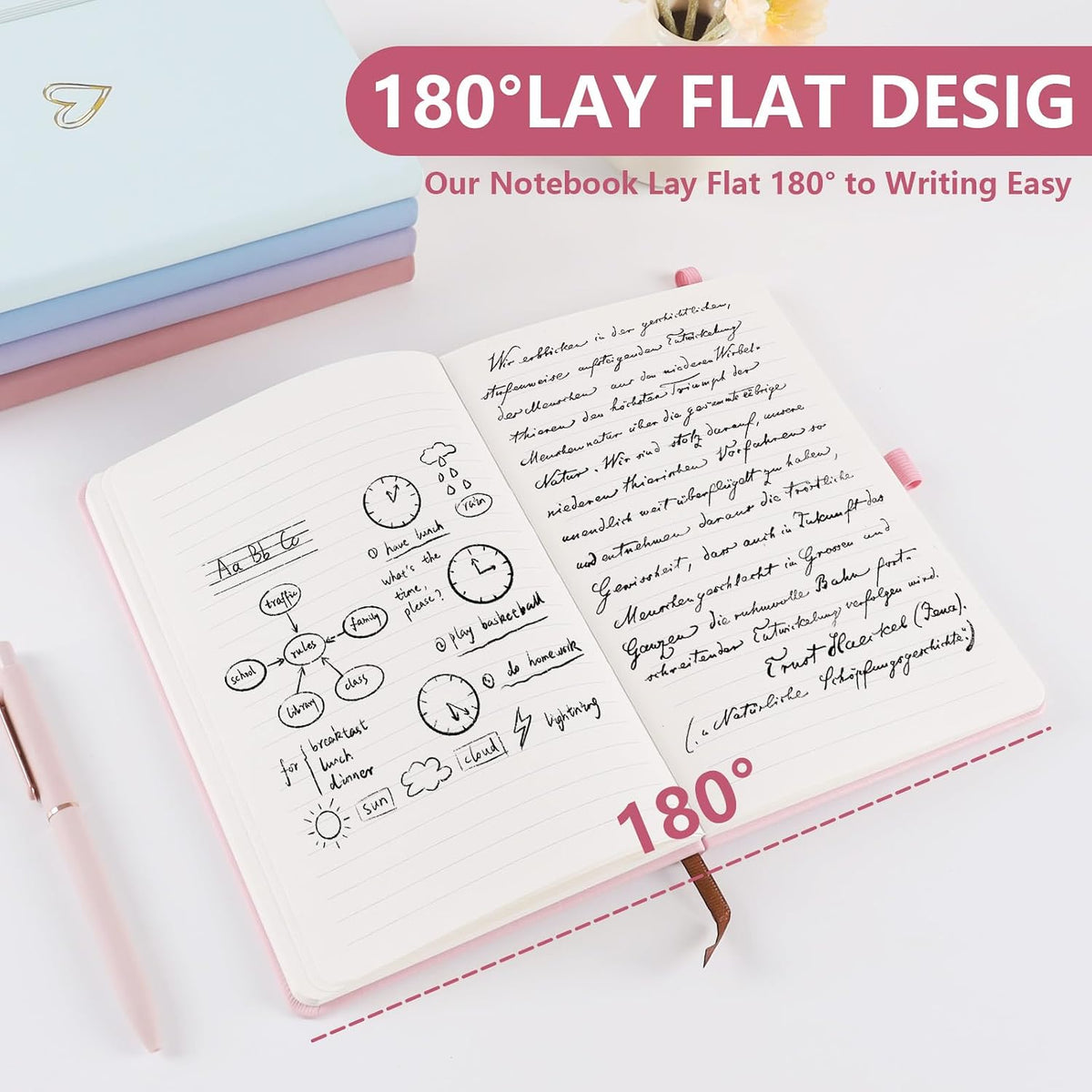 A5 Lined Journal Notebook, Hardcover Note Book Leather Journals for Girls Women,Cute Heart Pattern Design A5 Diary Notepad for Work, Note Taking, Business (Pink)