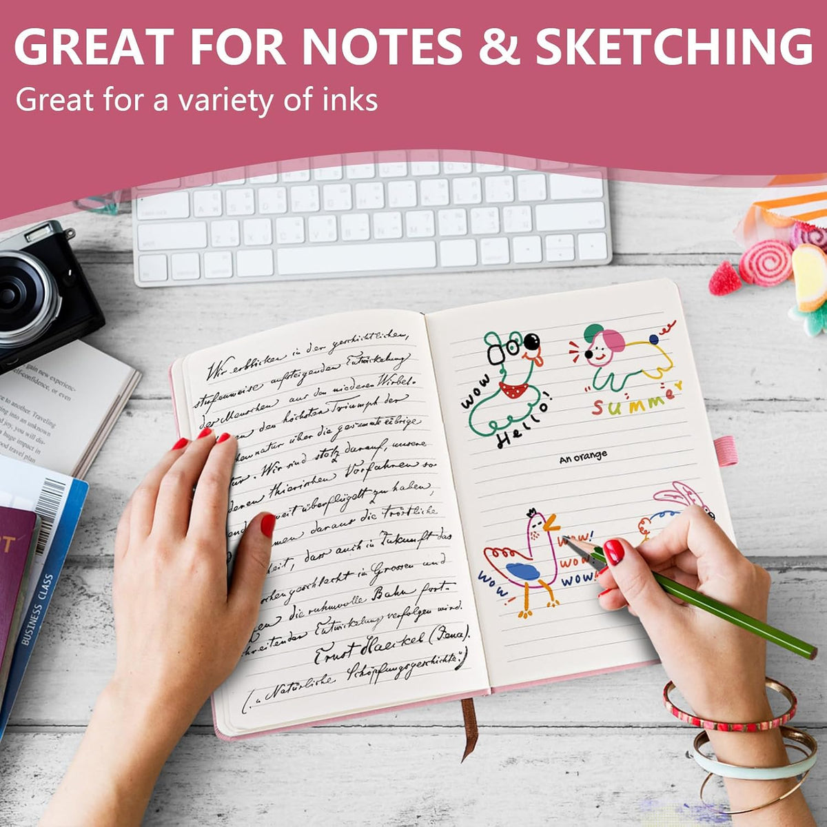 A5 Lined Journal Notebook, Hardcover Note Book Leather Journals for Girls Women,Cute Heart Pattern Design A5 Diary Notepad for Work, Note Taking, Business (Pink)
