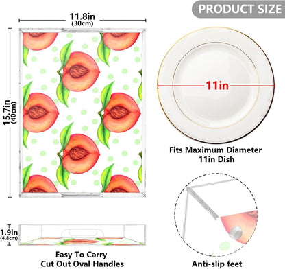 Peach Serving Tray, 15.7x11.8 Inches Decorative Acrylic Tray with Handles for Breakfast, Coffee Table, Bathroom Organizer, Storage Tray