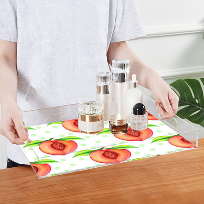 Peach Serving Tray, 15.7x11.8 Inches Decorative Acrylic Tray with Handles for Breakfast, Coffee Table, Bathroom Organizer, Storage Tray