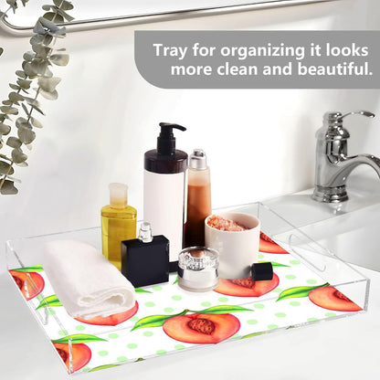Peach Serving Tray, 15.7x11.8 Inches Decorative Acrylic Tray with Handles for Breakfast, Coffee Table, Bathroom Organizer, Storage Tray