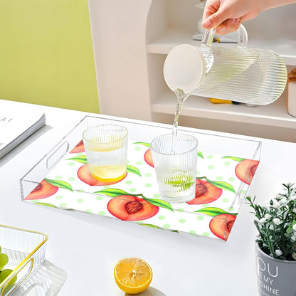 Peach Serving Tray, 15.7x11.8 Inches Decorative Acrylic Tray with Handles for Breakfast, Coffee Table, Bathroom Organizer, Storage Tray