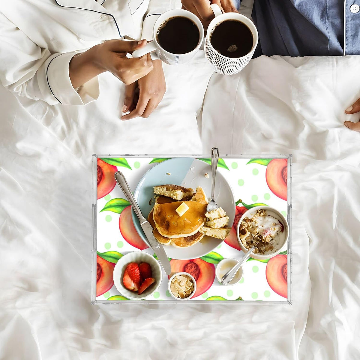 Peach Serving Tray, 15.7x11.8 Inches Decorative Acrylic Tray with Handles for Breakfast, Coffee Table, Bathroom Organizer, Storage Tray