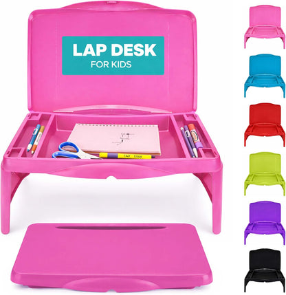 Foldable Kids Lap Tray with Storage - Portable Lap Desk Kids & Adults - Kids Lap Desk for Breakfast in Bed, Serving Tray, Car Desk & Gaming (Pink)