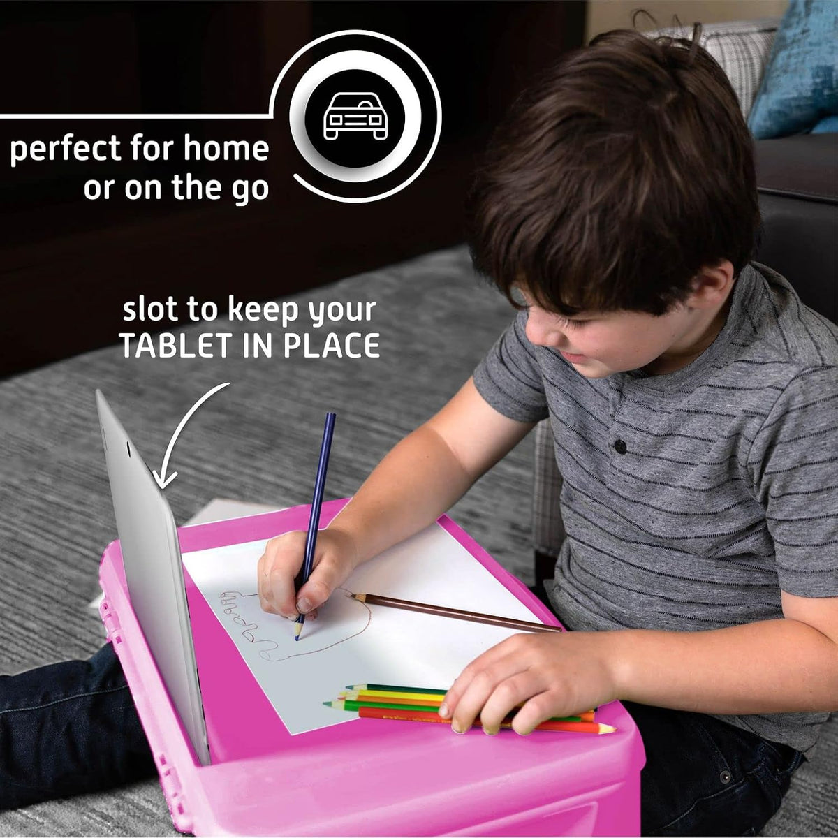 Foldable Kids Lap Tray with Storage - Portable Lap Desk Kids & Adults - Kids Lap Desk for Breakfast in Bed, Serving Tray, Car Desk & Gaming (Pink)