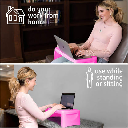 Foldable Kids Lap Tray with Storage - Portable Lap Desk Kids & Adults - Kids Lap Desk for Breakfast in Bed, Serving Tray, Car Desk & Gaming (Pink)