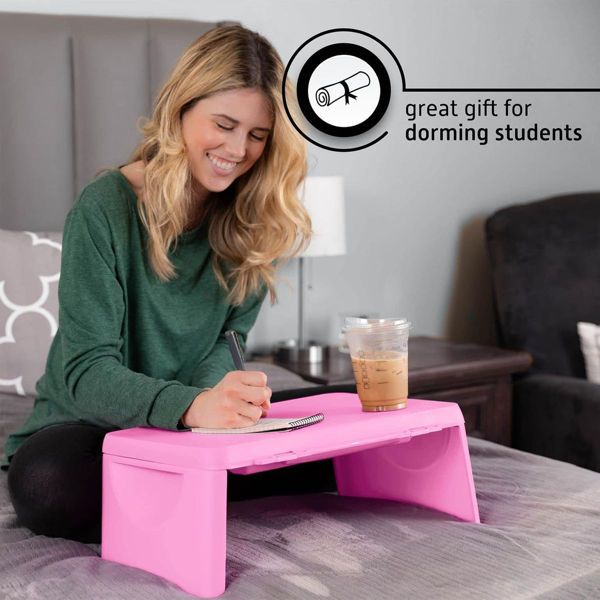 Foldable Kids Lap Tray with Storage - Portable Lap Desk Kids & Adults - Kids Lap Desk for Breakfast in Bed, Serving Tray, Car Desk & Gaming (Pink)