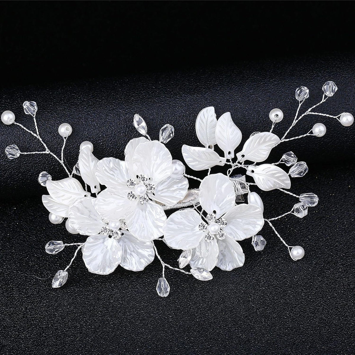 Bride Pearl Flower Hair Comb for Women and Girls, Wedding Floral Rhinestone Bridal Hair Piece Side Combs Hair Accessories for Wedding Party Daily (Pink)