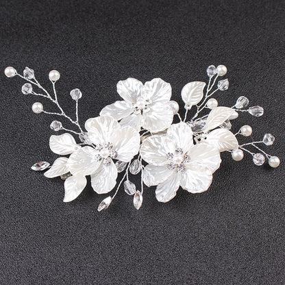 Bride Pearl Flower Hair Comb for Women and Girls, Wedding Floral Rhinestone Bridal Hair Piece Side Combs Hair Accessories for Wedding Party Daily (Pink)