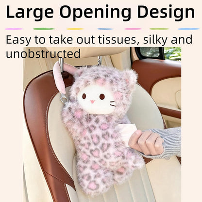 Creative Tissue Box Cover Car Tissue Holder, Cartoon Cute Cat Napkin Dispenser, Decorative Tissue Holder, Tissue Box for Car, Desk, Bedroom, Home, Table (Pink Leopard Print)